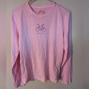 Life Is Good Women's Pink Long Sleeve T Shirt Bike Bicycle Cycling Size S